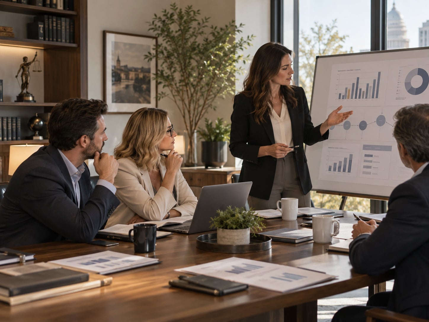 A fractional CMO leading a quarterly planning session with a legal tech leadership team
